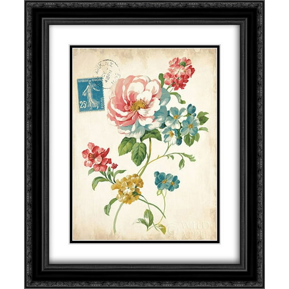 Elegant Floral I Vintage v2 2x Matted 20x24 Black Ornate Framed Art Print by Nai, Danhui
