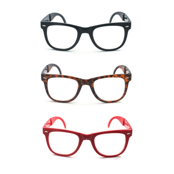 EYE ZOOM 3 Pack Unisex Retro Plastic Folding reading glasses with Pouch (Multi-color, 1.25)