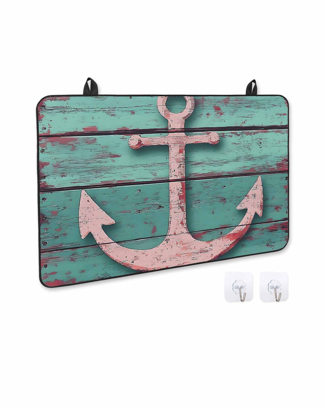 nqOlkjepod Large Induction Cooktop Protector Mat 28.5"x20.5", Pink Anchor Stove Top Covers for Electric Stove, Nautical Vintage Rustic Turquoise Wooden Stove Burner Cover Mats, Glass Top Stove Cover
