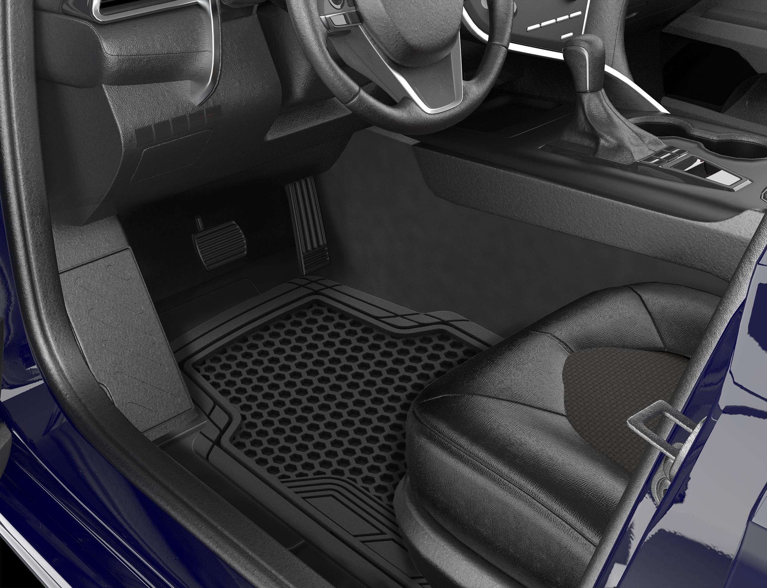 Hot Wheels Premium Honeycomb Design 2pc Rubber Floor Mat Set. Ideal for Cars, Trucks and SUV's.