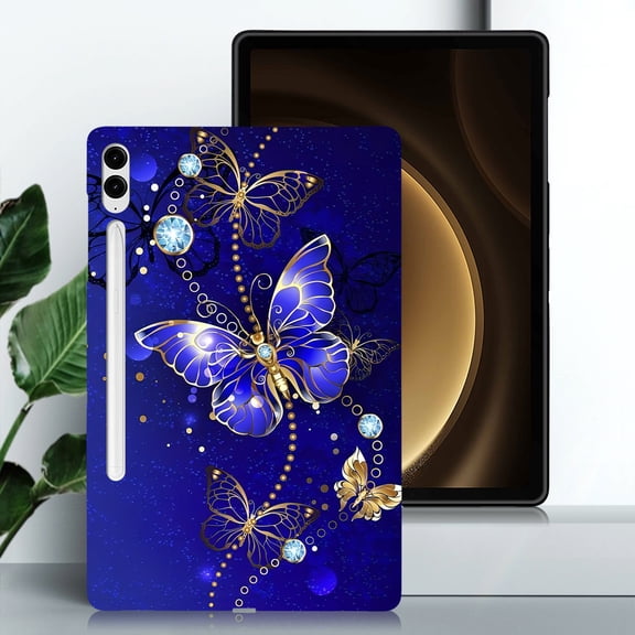 for Galaxy S9 FE 12.4" 2023 SM-X610/SM-X616 Floral Pattern Case, Luxury Ultra Slim Flexible Lightweight Anti-Fingerprint Drop Protective Heat Dissipation with Soft TPU Cover, Blue Butterfly