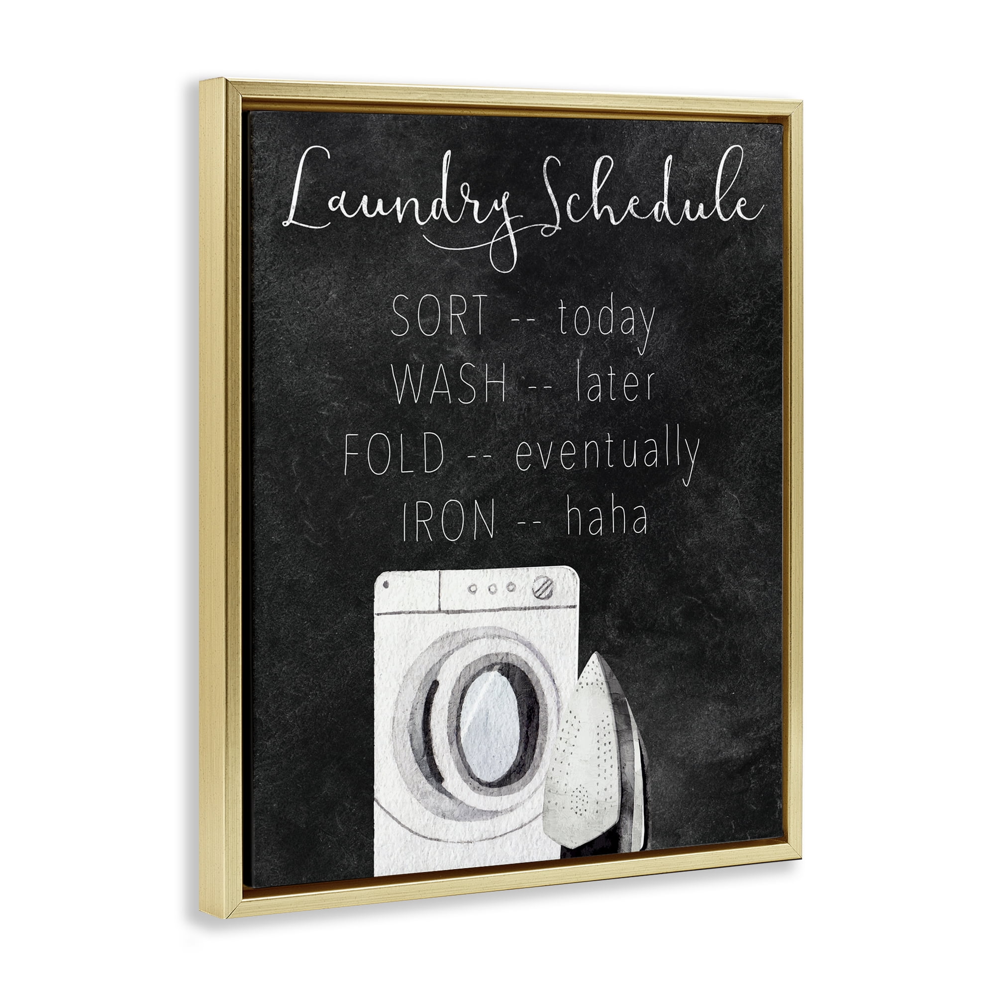 Lazy Laundry Schedule Humor Gold Framed Floater Canvas Wall Art, design by Kim Allen