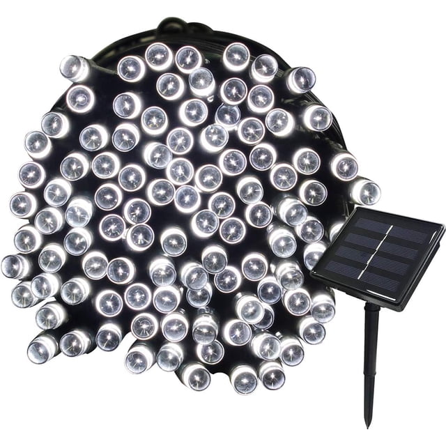 Luces solares de lujo para exteriores, decoraciones impermeables para exteriores con función de memoria para patio, 8 modos de encendido y apagado automático, luces de cadena con energía solar