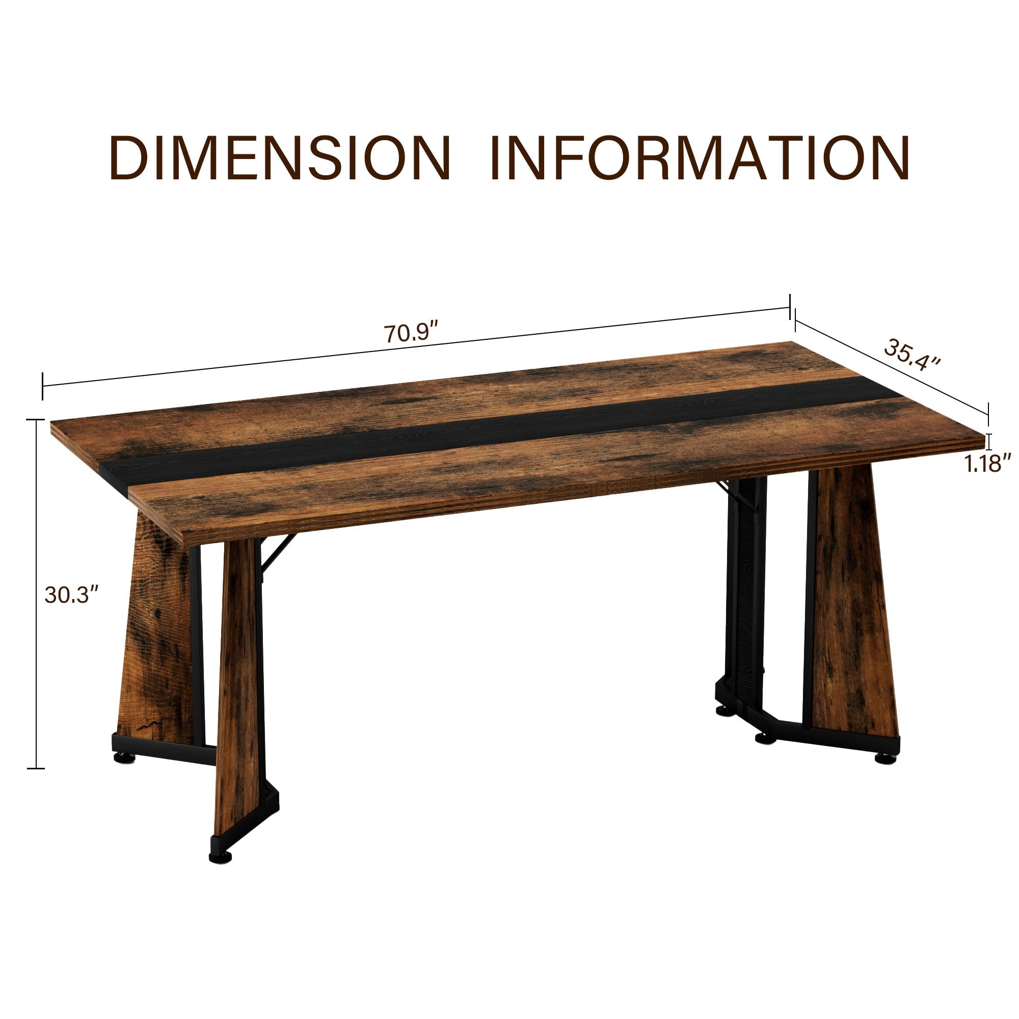 71" Large Rectangular Dining Table for 6-8 People,Marble Grain Waterproof Large Desk,Dining Table with Adjustable Legs for Kitchen,Living Room,Office,Rustic Brown