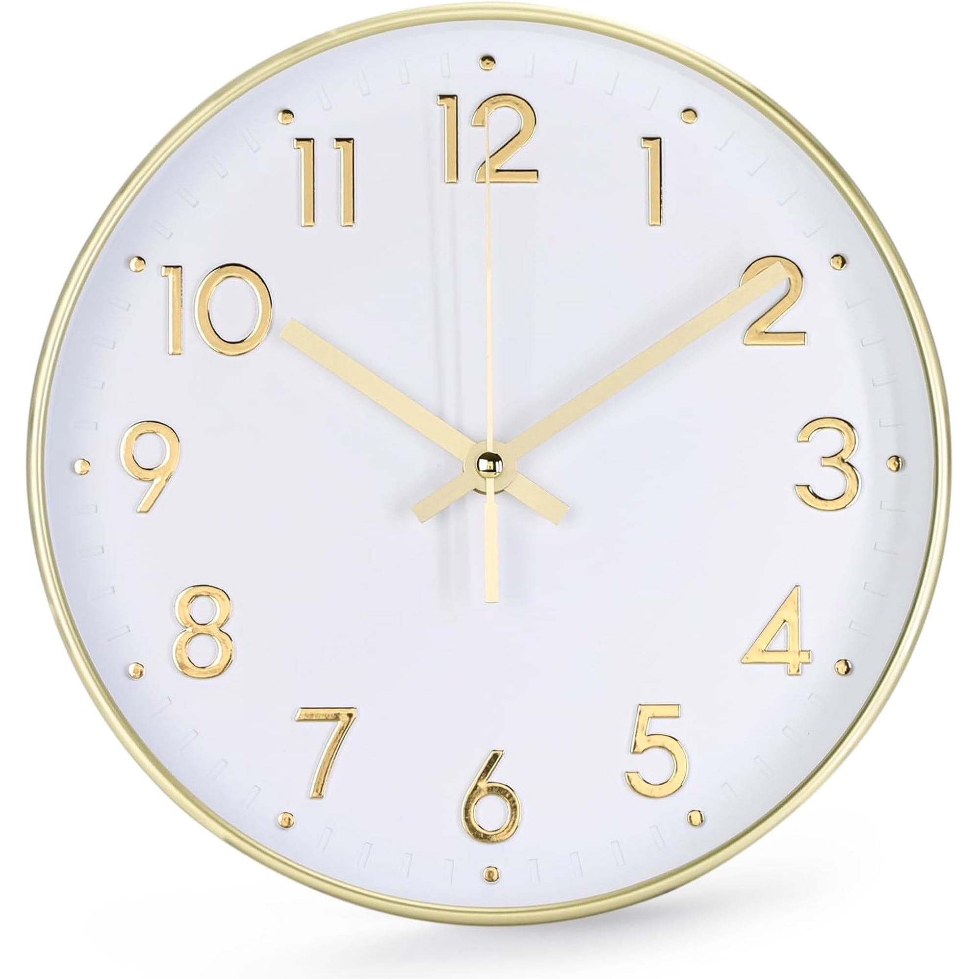 Wall Clock Modern Simple Quartz Decorative Clock Non-Ticking Silent Battery Operated Round Wall Clocks for Living Room Bedroom Kitchen Office Classroom (White-Gold, 8inch)