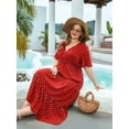 thumbnail image 6 of Women'S Casual Plus Size Polka Dots Dress Summer Short Sleeve V Neck Loose Tiered Maxi Dresses Red XL, 6 of 7