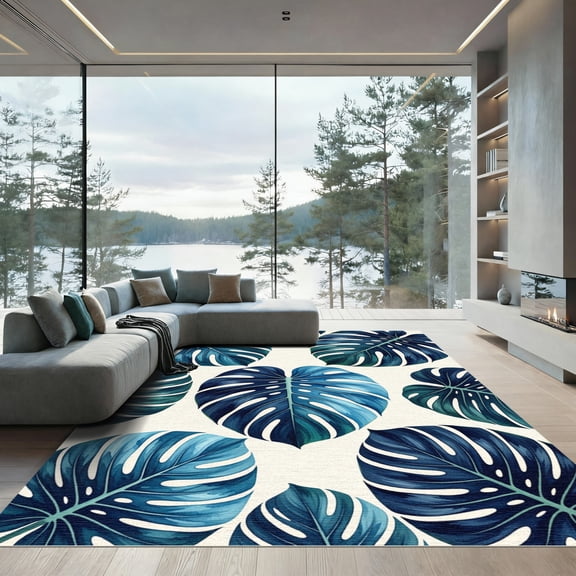 ODIKA 4'x6' Machine Washable Non-Slip Area Rug, Modern Teal High Traffic Rug, Blue, 1251048