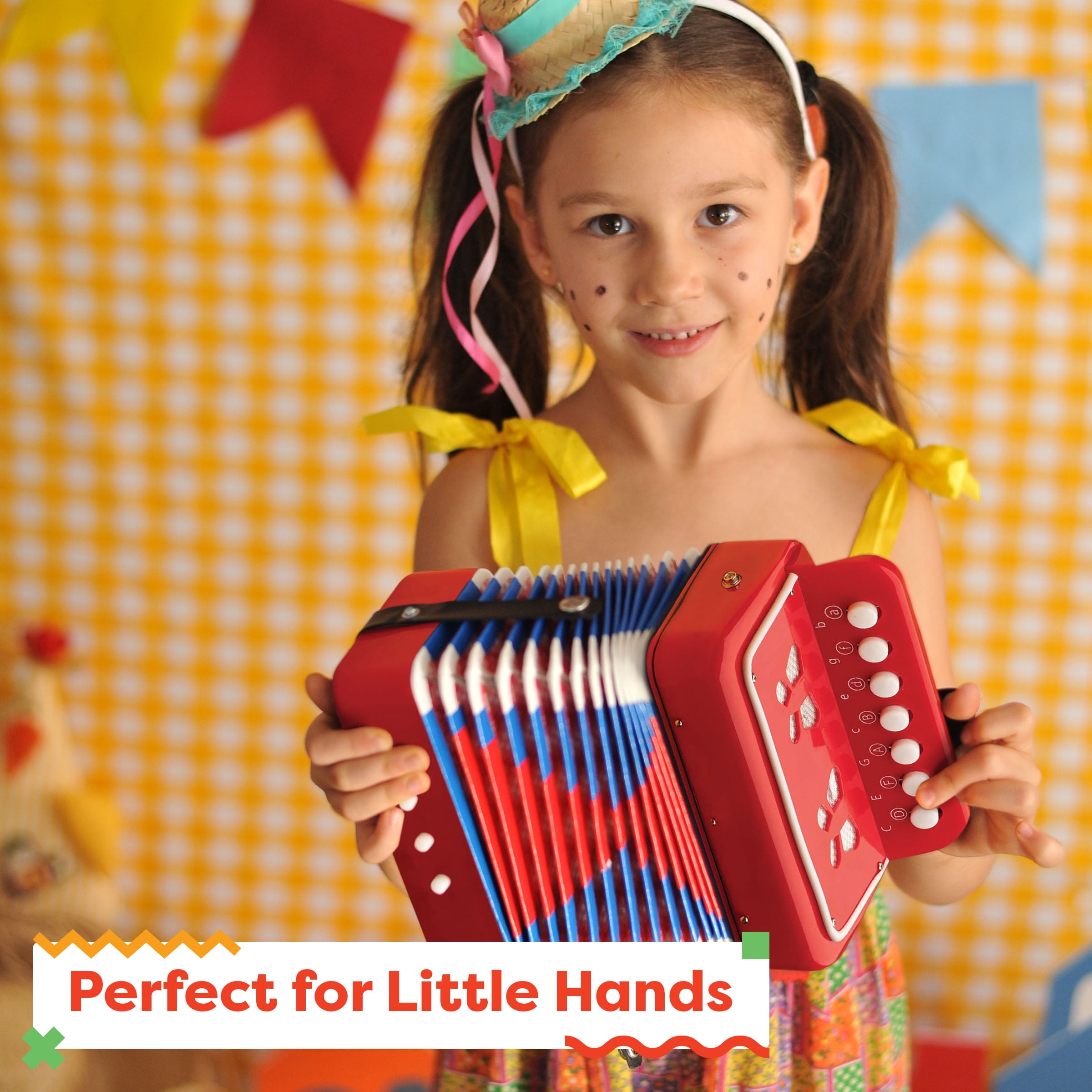 Hey! Play! Kids Accordion for Beginners - Accordion Toy with 10 Key Buttons, Musical Instrument for Kids (Red)