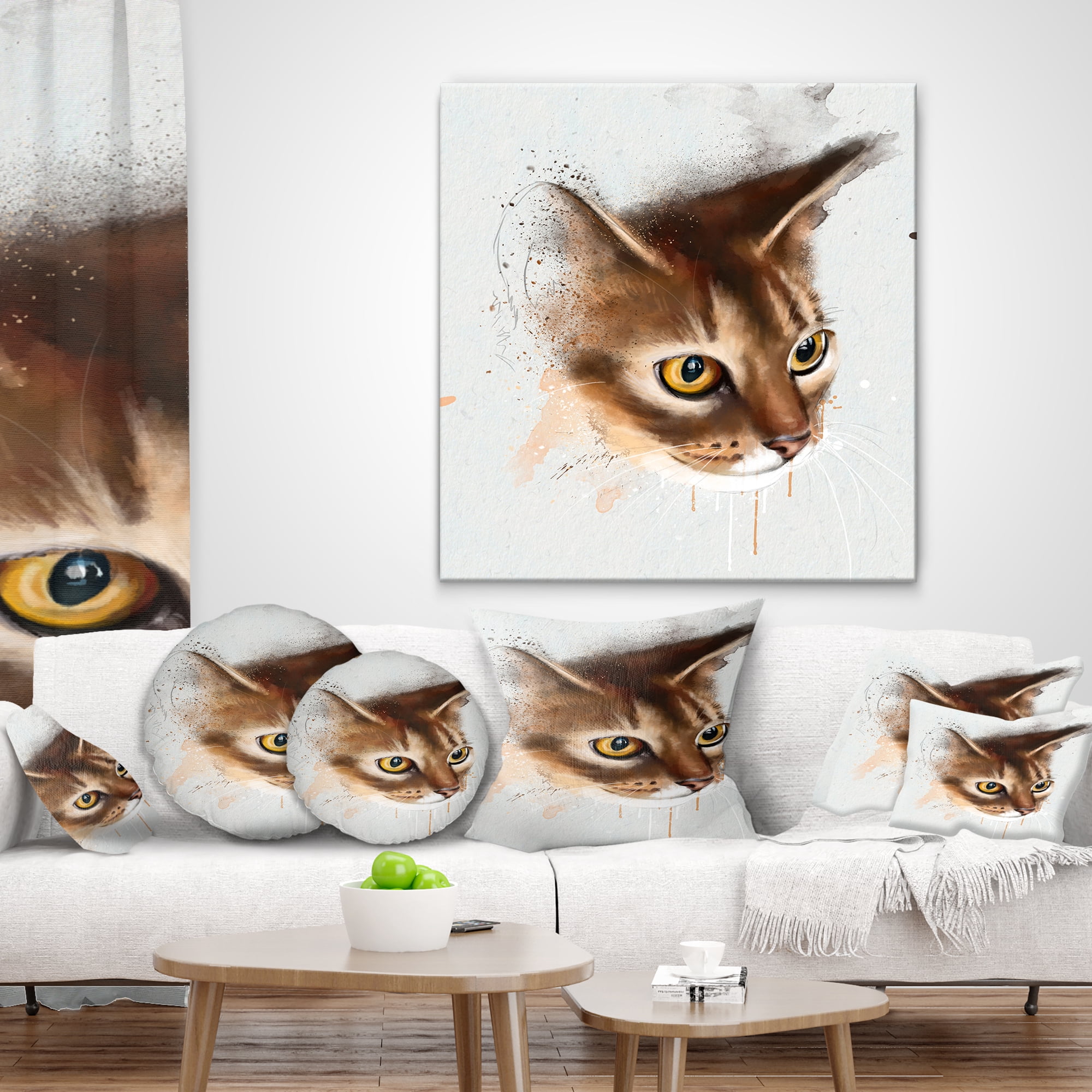 Designart Anxious Brown Cat Watercolor Sketch - Animal Throw Pillow - 18x18