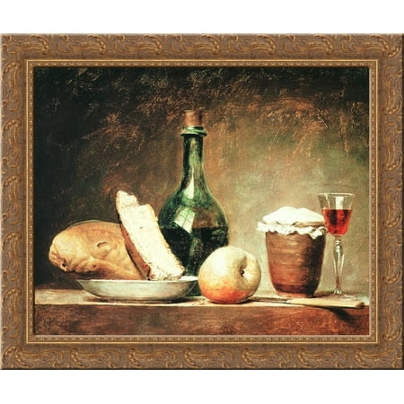 Still Life with Round Bottle 24x20 Gold Ornate Wood Framed Canvas Art by Anne Vallayer-Coster