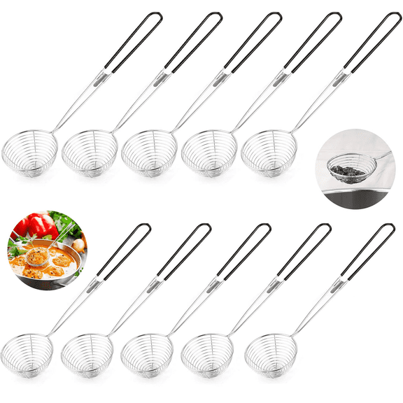 ZWHong 10 Piece Stainless Steel Spider Strainer Skimmer Set, 2.5 Inch Mini Kitchen Strainer Spoons with Heat-Resistant Handles for Hot Pot, Frying, Pasta, Meatballs - Dishwasher Safe