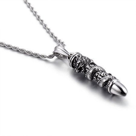 Retro Buddhist Exorcist Vajra Bullet Style 14K White Gold Pendant Necklace Fashion Religious Good Luck Amulet Wealth Jewelry for Men