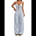 thumbnail image 2 of Conjunto de 2 Piezas para Mujer: Camiseta Sin Mangas con Cordones y Espalda Descubierta, y Pantalón con Cordón Ajustable Conjunto de Club, Azul XL, 2 of 9