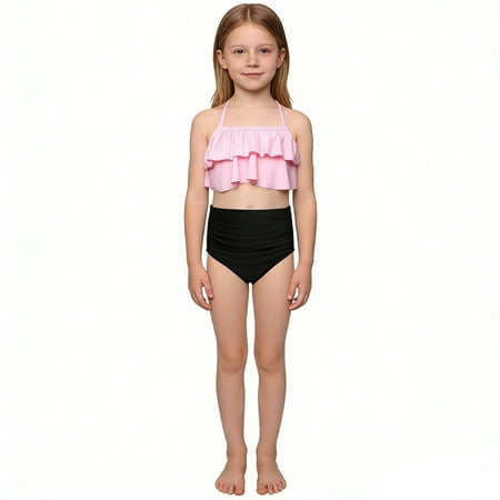 Piomll Swim Suits for Girls High Elasticity Nylon 2 Pcs Youth Pool Bathing Suit