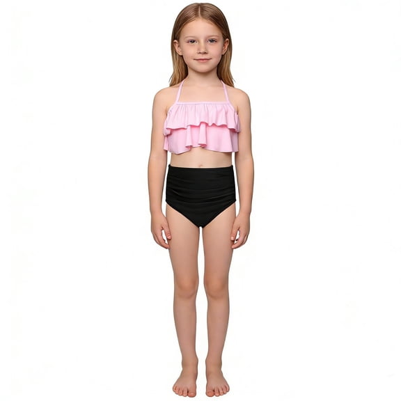 lnmuld Girls Swimsuit High Elasticity Nylon Two Piece Swimsuit for Girls Youth Comfortable Beach and Pool Wear Size:7-8 Years