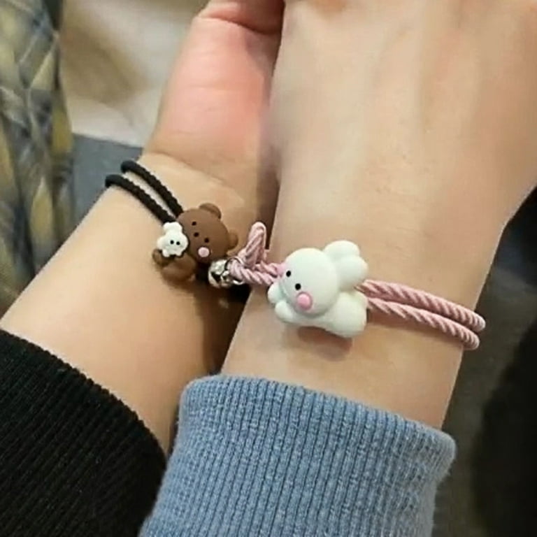 ●tow tow archive● Javier Bracelet Pink Black TBH52ABTB038 TRINGKY 2 Pcs Couple BFF Bracelet Hug Bear Bunny Elastic