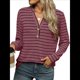 thumbnail image 2 of Camisas de Larga para Mujer, Jersey de Cuello en V A Rayas, Corte Holgado, Blusas Y2K con Botones, Conjuntos de Otoño para Mujer. Rojo XXL, 2 of 9