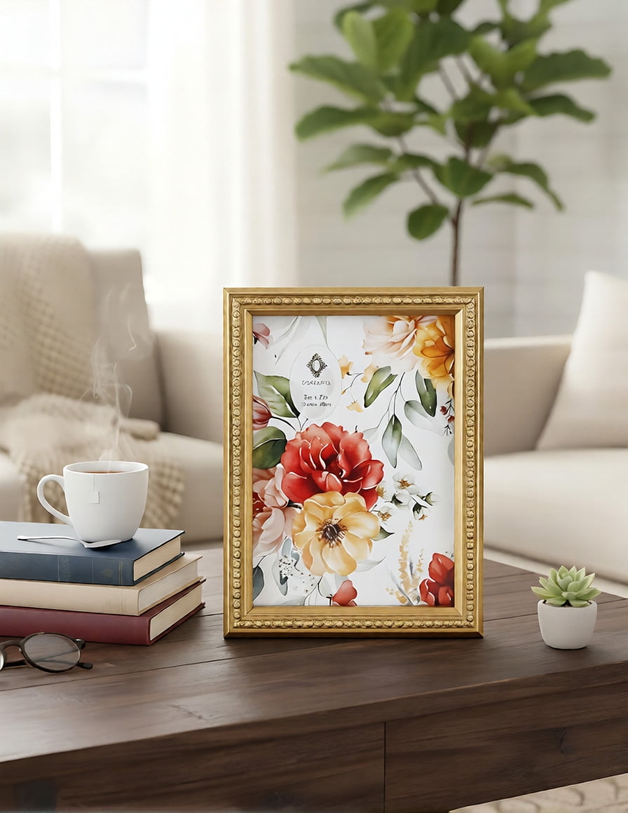 Concepts 8x10 Picture Frames Gold Ornate Resin Photo Frames with HD Glass, Wall/Tabletop - Vertical and Horizontal Display