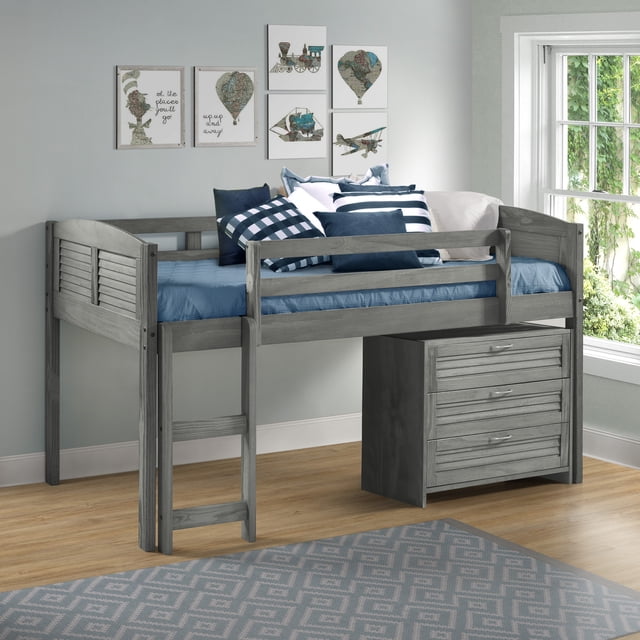 Heather Low Loft Louver BedBundleBed with 3 Drawer Chest,Finish