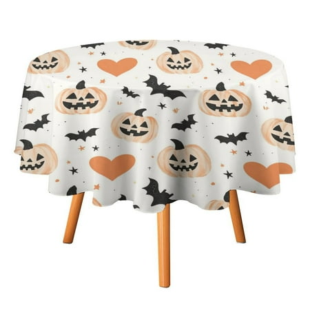 

JINGDS Jack-O-Lantern Heart -877 Round Table Cloth Halloween Tablecloth Thanksgiving Day Table Cloth Round Cover Circle Tablecloth for Halloween Thanksgiving Fall Party