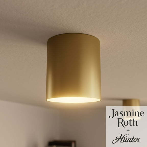 Hunter - Canoga 1-light Luxe Gold, Small Flush Mount Light, Dimmable, Modern Style, Cylinder Shaped, for Bedrooms, Kitchens, Dining, Living Rooms - 13125