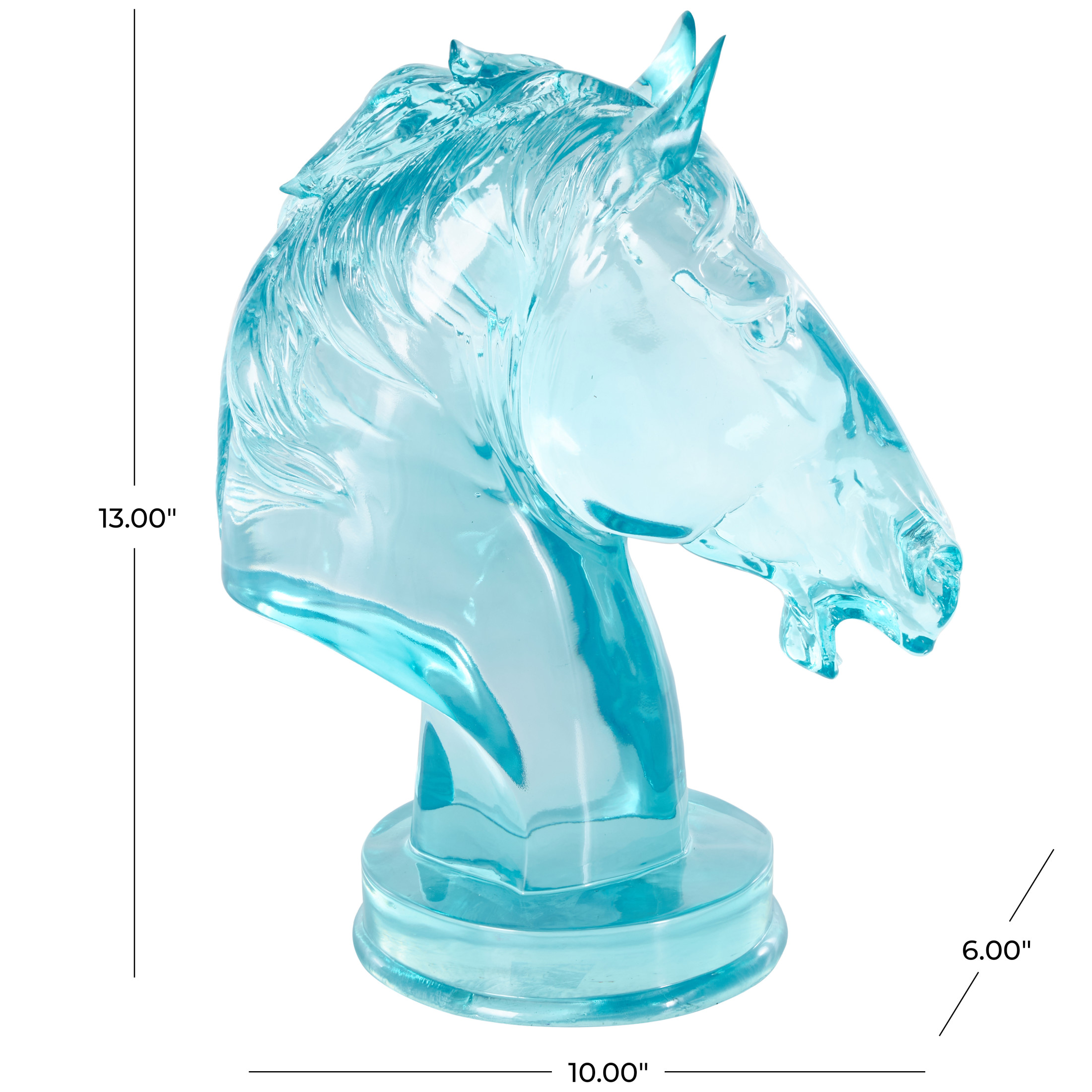 6" x 13" Light Blue Resin Tinted Horse Sculpture, by DecMode