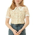 thumbnail image 5 of MODA NOVA Junior's Peter Pan Collar Lace Embroidered Casual Floral Blouse, 5 of 5