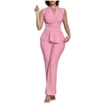 thumbnail image 2 of Mifsaly 2 Piece Sets for Women Summer Dressy Casual Work Office Matching Outfits Textured Sleeveless V Neck Wrap Peplum Top and Straight Leg Pants Pink,XXL, 2 of 5