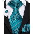 thumbnail image 3 of Set de Corbata Barry.Wang de Seda Verde Azulado con Pañuelo y Gemelos para Hombre, 3 of 8
