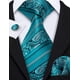 thumbnail image 3 of Set de Corbata Barry.Wang de Seda Verde Azulado con Pañuelo y Gemelos para Hombre, 3 of 8
