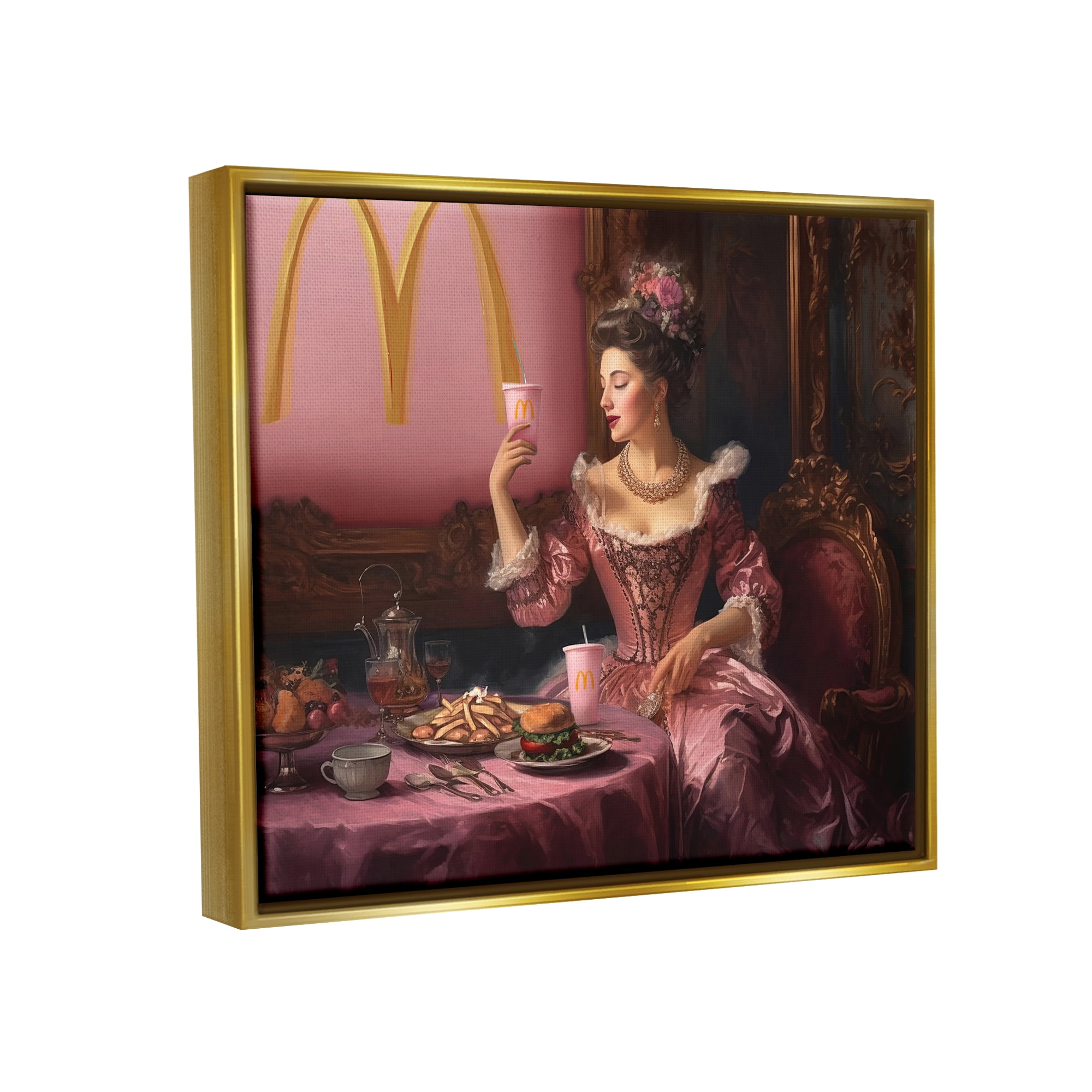 Stupell Industries Funny Classic Burger Meal Food & Beverage Painting Gold Floater Framed Art Print Wall Art, 21 x 17