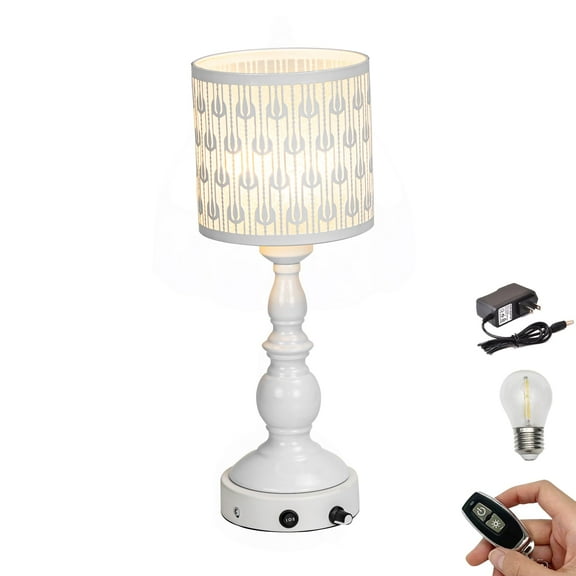Kiven Cordless Table Lamp,Dimmable Rustic Farmhouse Bedside Desk Lamps with Metal Lampshade,2700K Warm White, Rechargeable Nightstand Lamp for Office Home Decor Bedside DZ0477-W