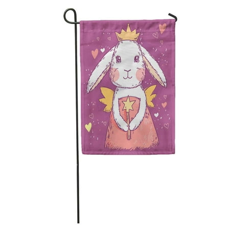 SIDONKU Blue Cute Fairy Princess Rabbit Magic Wand Wings and Crown Garden Flag Decorative Flag House Banner 12x18 inch