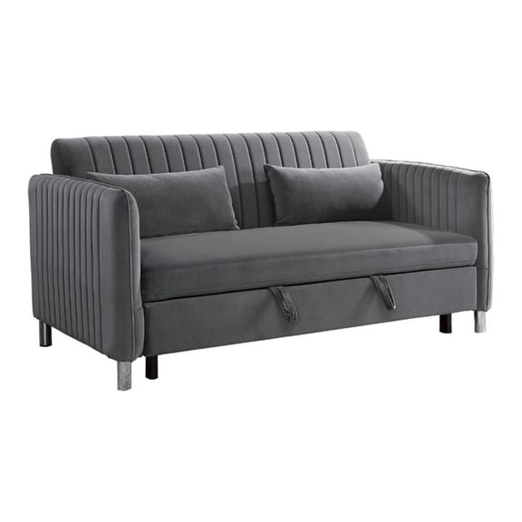 Lexicon Greenway Velvet Upholstered Click Clack Convertible Sofa in Brown Gray