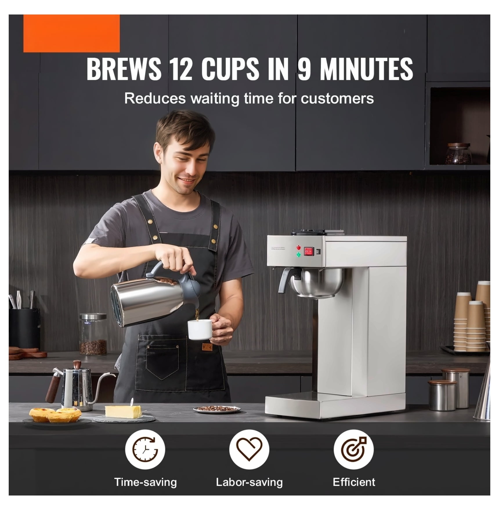 Commercial Coffee Maker 12 Cup, Drip Coffee Machine with Thermal Carafe, for Office Restaurant Cafe, Fast Brewing, Easy to Use