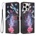 thumbnail image 2 of Leather For Apple iphone 16 Pro 6.3-inch Wallet Case Embossed Painted Butterflys&Flowers Pattern, With Card Holder,Wristband,Magnetic Clasp Kickstand Folio Cover,Color-6,For iphone 16 Pro, 2 of 8