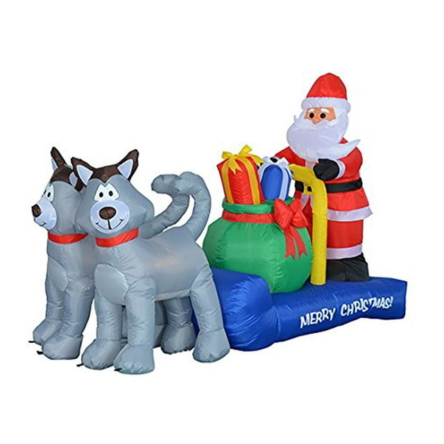 BZB Goods 7 Foot Long Christmas Inflatable Santa Claus on Sleigh with Husky Dogs and Gift Bag LED Lights Outdoor Indoor Holiday Decorations Blow up Lawn Inflatables Home Family Decor Yard Decoration