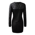 thumbnail image 7 of safuny Women's Mini Bodycon Party Beauty Dress Solid Shiny Lace Sequin Long Sleeve Winter Side Split Elegant Vacation Fall Dress High Neck Fashion Black XL, 7 of 7