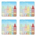 thumbnail image 1 of Amsterdam Coaster Set of 4, Print of Vibrant Houses in Holland Illustrated in Cartoon Style, Square Hardboard Gloss Coasters, Standard Size, Deep Sky Blue Multicolor, by Ambesonne, 1 of 2