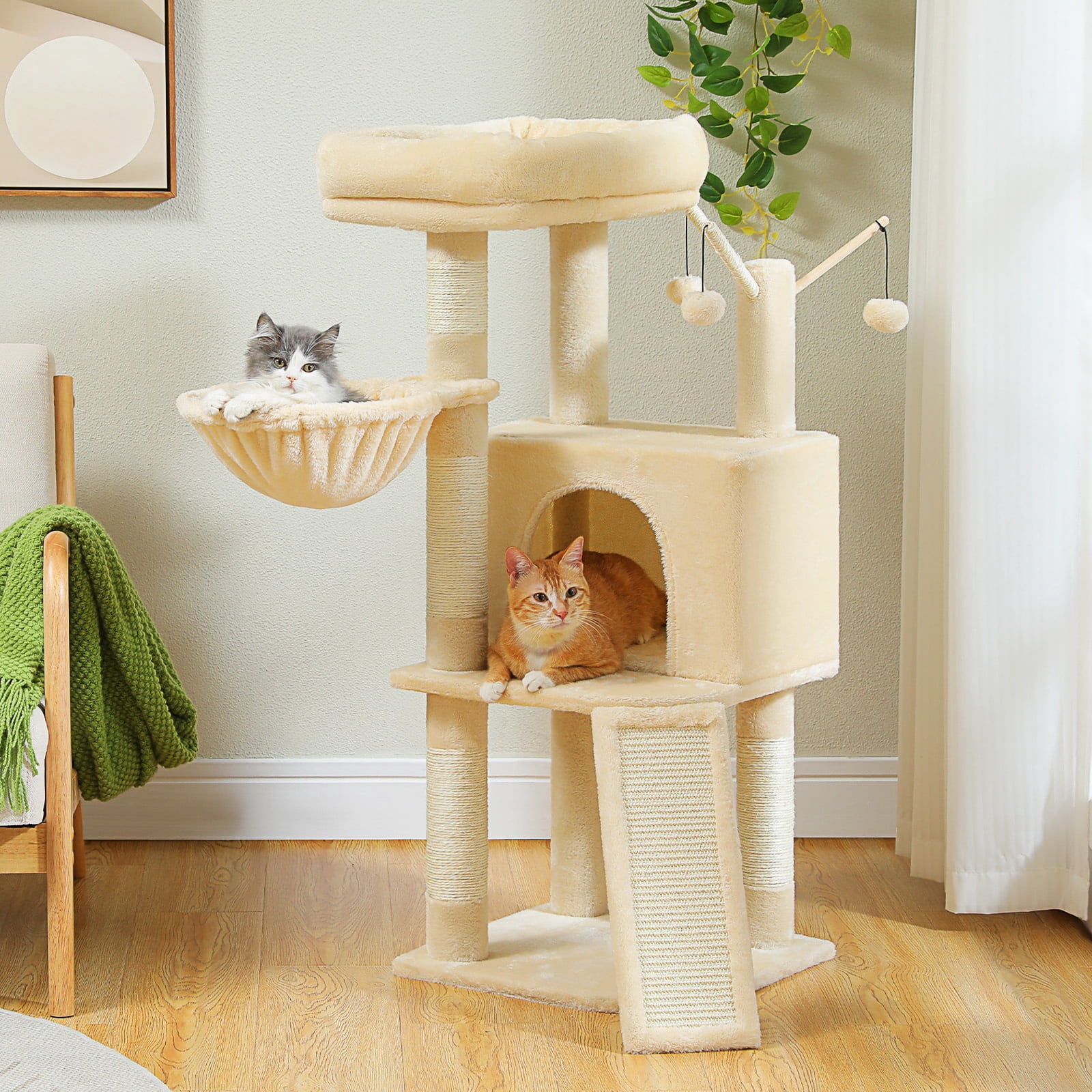 Pefilos 41" Cat Tree Tower for Indoor Cats, Multi-Level Cat Condo House with Cozy Plush Perches Cats Play House, Beige