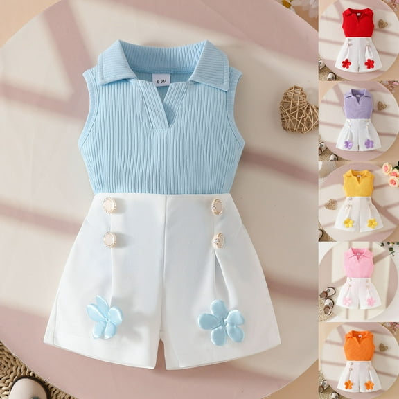 Hinvhai Toddler Girls Fall Outfits Ribbed Knit Sleeveless Sweater Tops Pleated Mini Skirt Sets Cute Girls Winter Clothes Yellow 9-12 Month