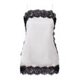 thumbnail image 1 of Camiseta sin mangas de satén con ribete de encaje para mujer, estilo veraniego, con tirantes finos y corte holgado., 1 of 9