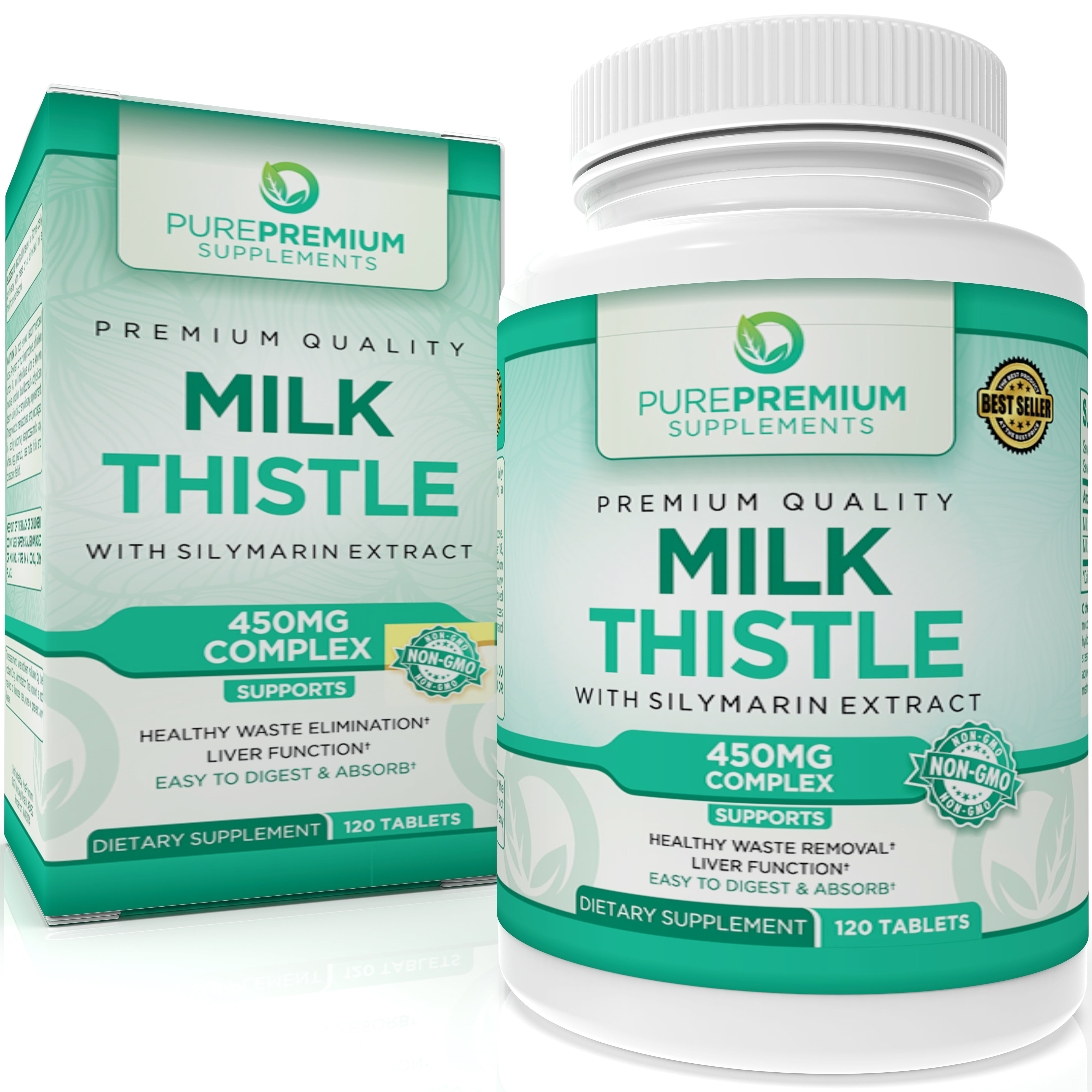 Milk Thistle by PurePremium Supplements - Non-GMO - Maximum Absorption - 450mg, 120 Tablets