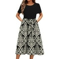 thumbnail image 2 of Ovzne Robes d'Été pour Femmes Robe de Mode pour Dames Robe à Manches Courtes Col Rond Robes Imprimées avec Poche Robe d'Été à Manches Courtes en Liquidation, 2 of 6