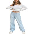 thumbnail image 1 of PENGXIANG Women‘s Jeans All-Match Breathable Wide-Leg Pants with Pockets, 1 of 8