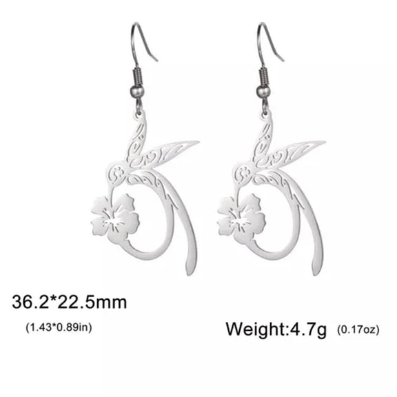 EOEMY Hummingbird Flower Pendant Drop Earring Stainless Steel Earrings Animal Jewelry