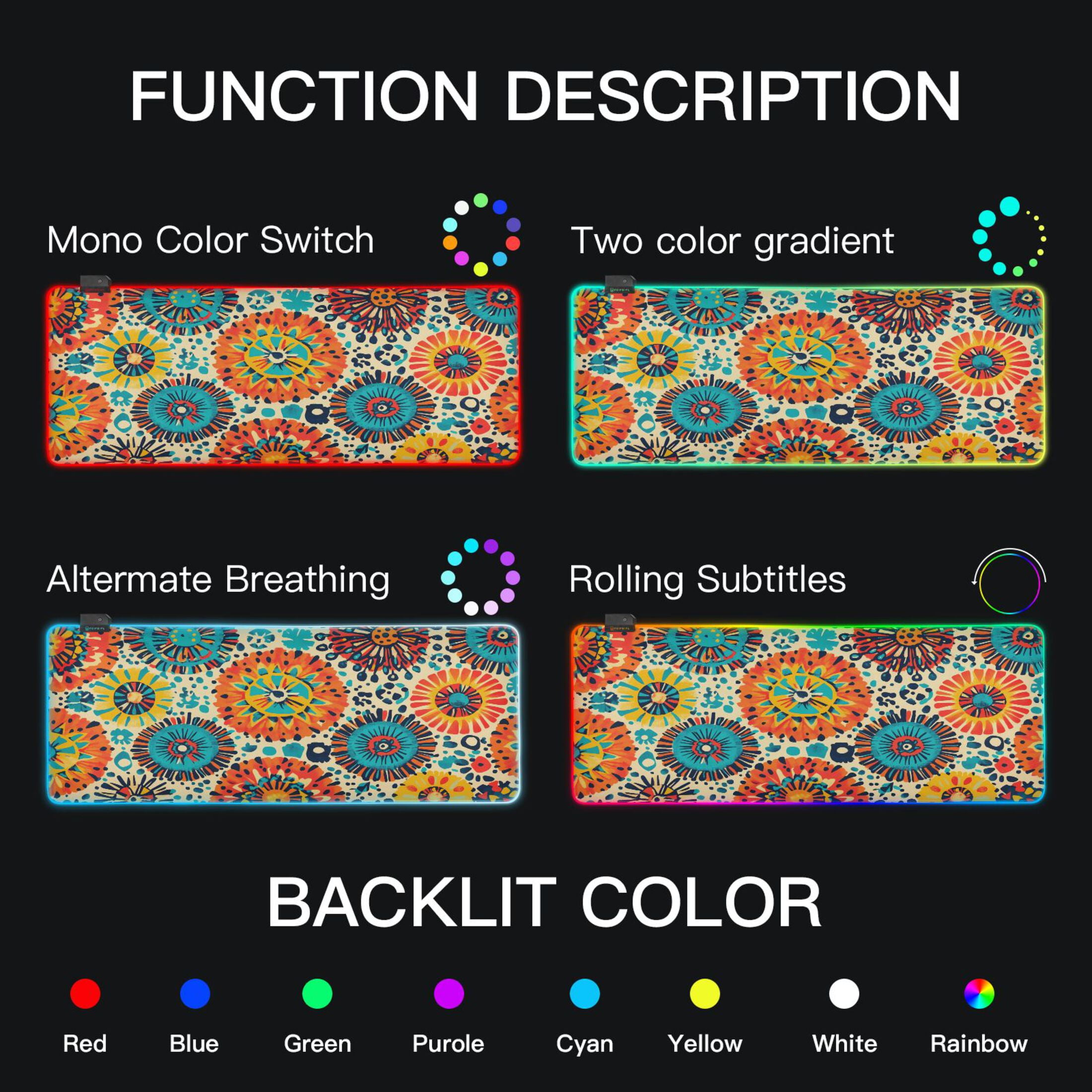 Haosy RGB Led Gaming Mouse Pad Non-Slip Large Keyboard Desk Mat 13 Light Modes 31.5x11.8 inch Colorful Bohemian Geometry