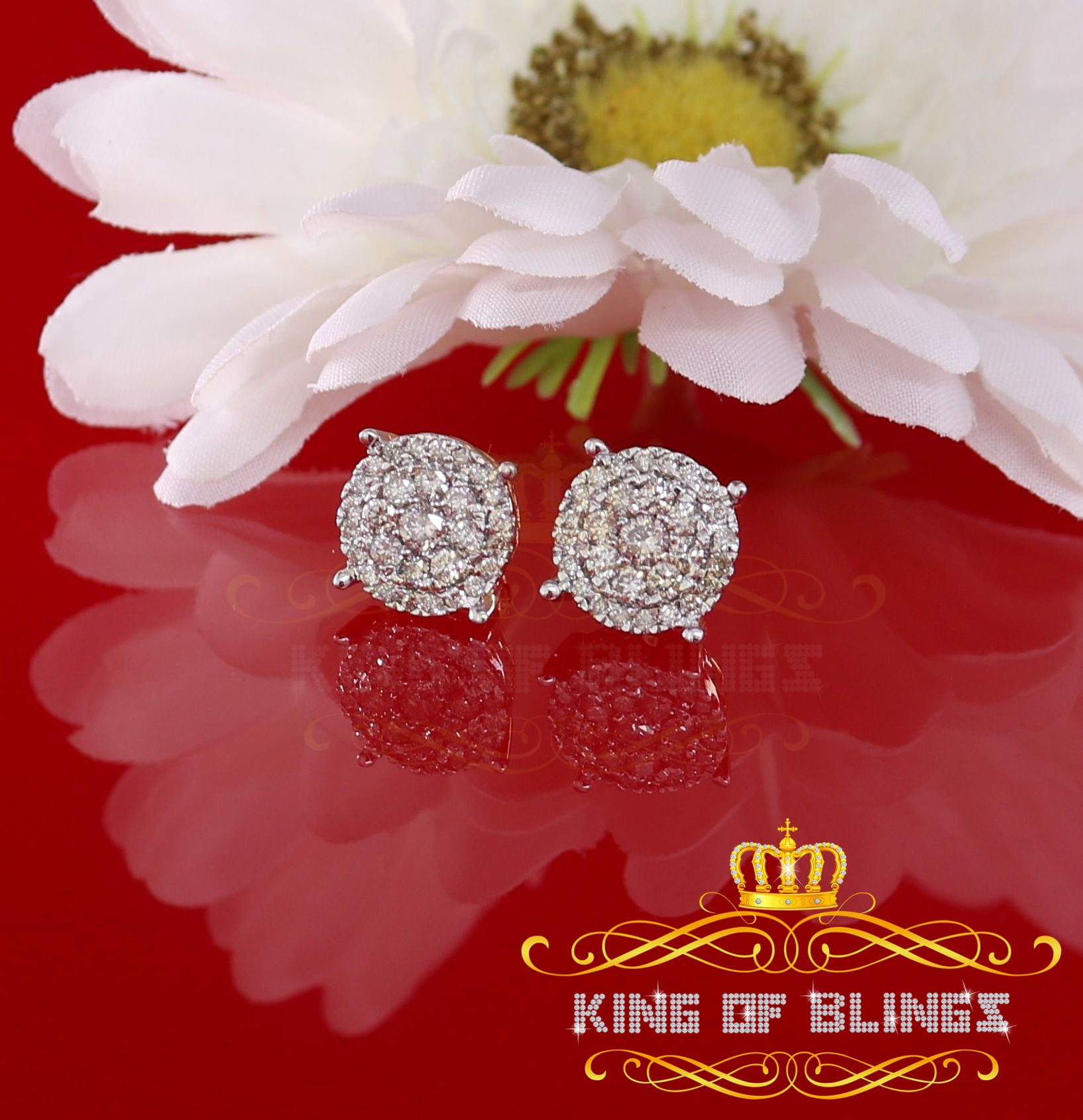 King of Bling's 10K Real Yellow Gold with 1.20CT Real Diamond Men's/Women's Stud Round Earrings