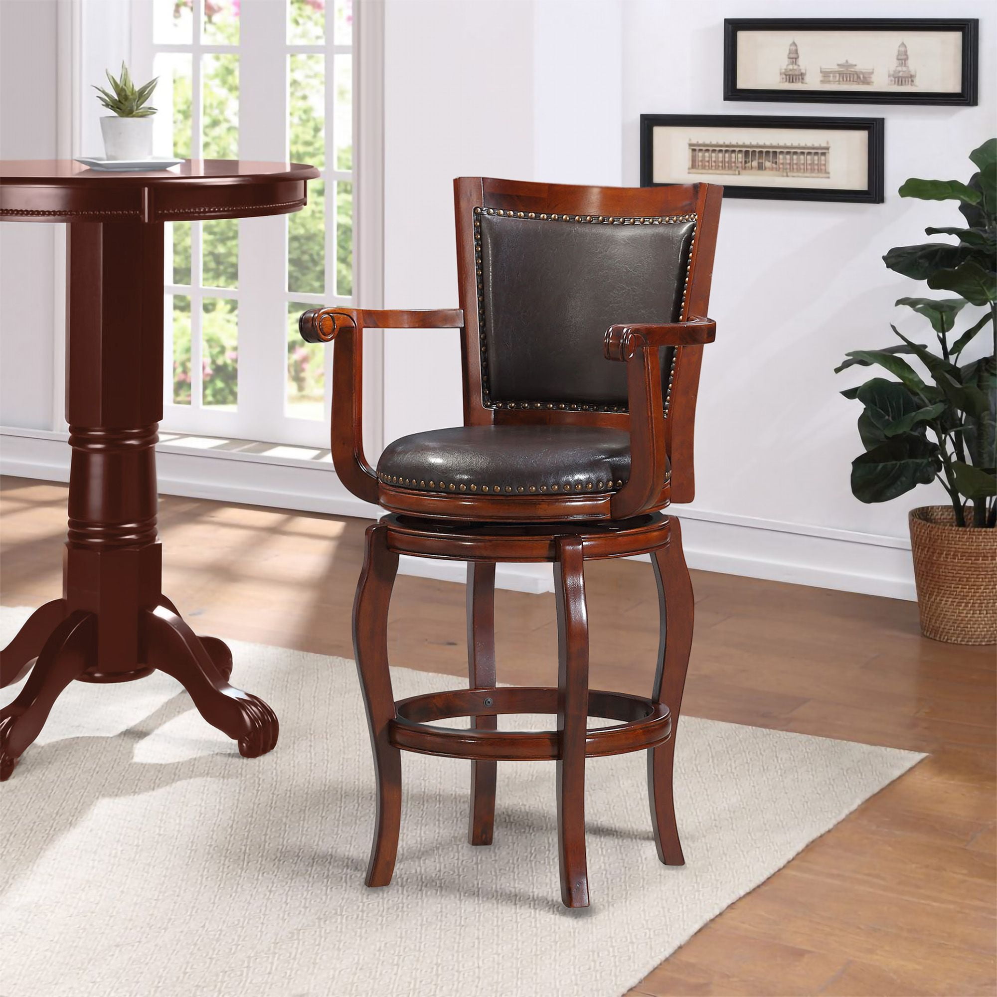 Boraam Jones 29in. High Back Swivel Wood Bar Stool with Arms