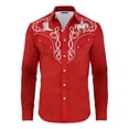 thumbnail image 5 of Mens Shirts Western Cowboys Printed Long Sleeve Button Lapel Top Casual Carnival Theme Classic Comfortable Shirt for Men Red S, 5 of 5